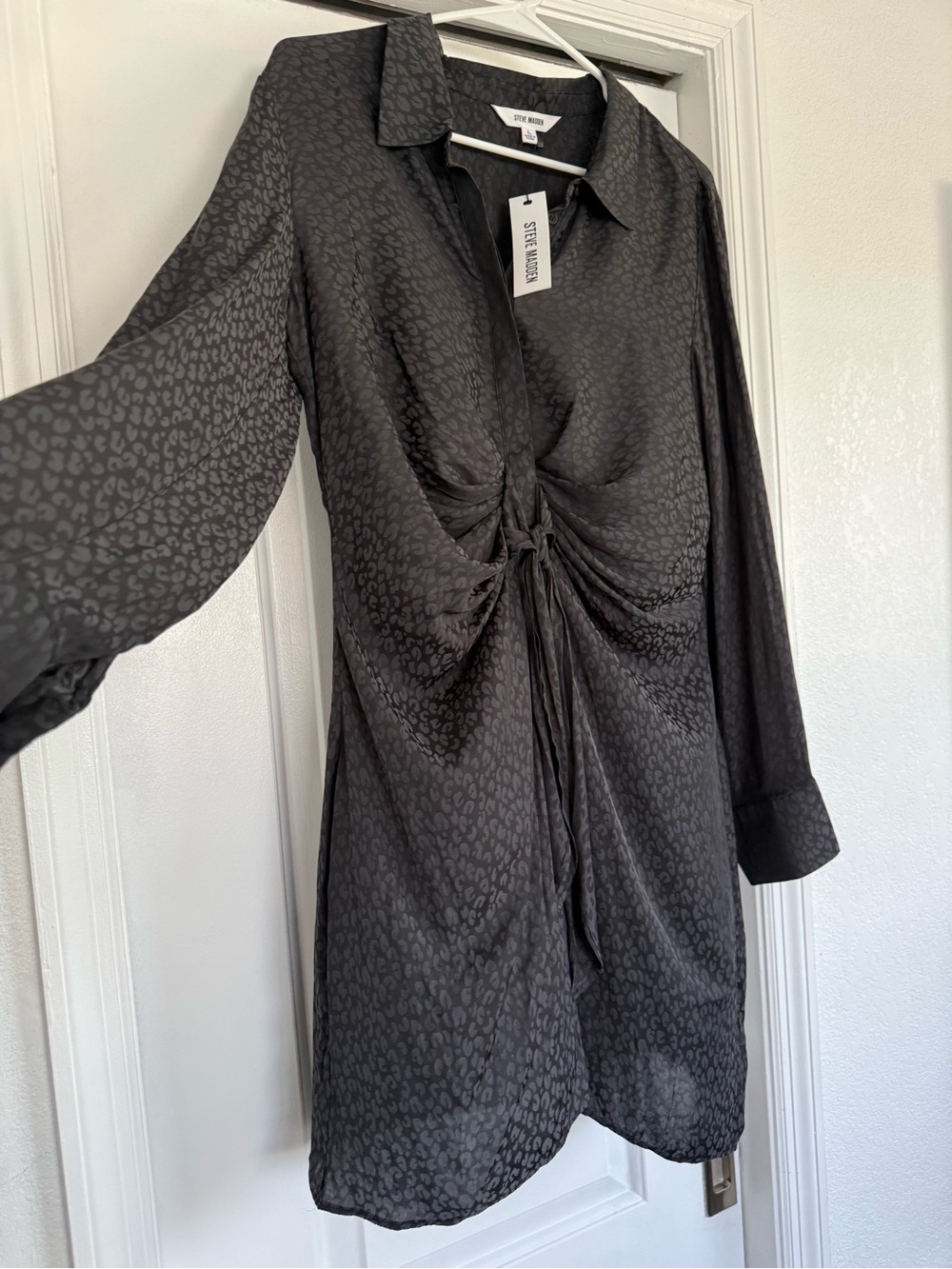 Steve Madden Black Ruched Tie-Front Midi Dress - Picture 2 of 12